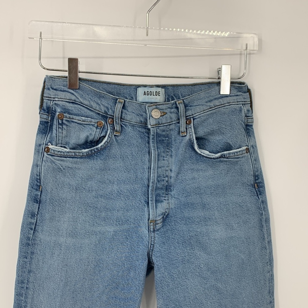 AGOLDE Riley Crop jeans denim button fly distressing light wash high rise 26 - Picture 4 of 8